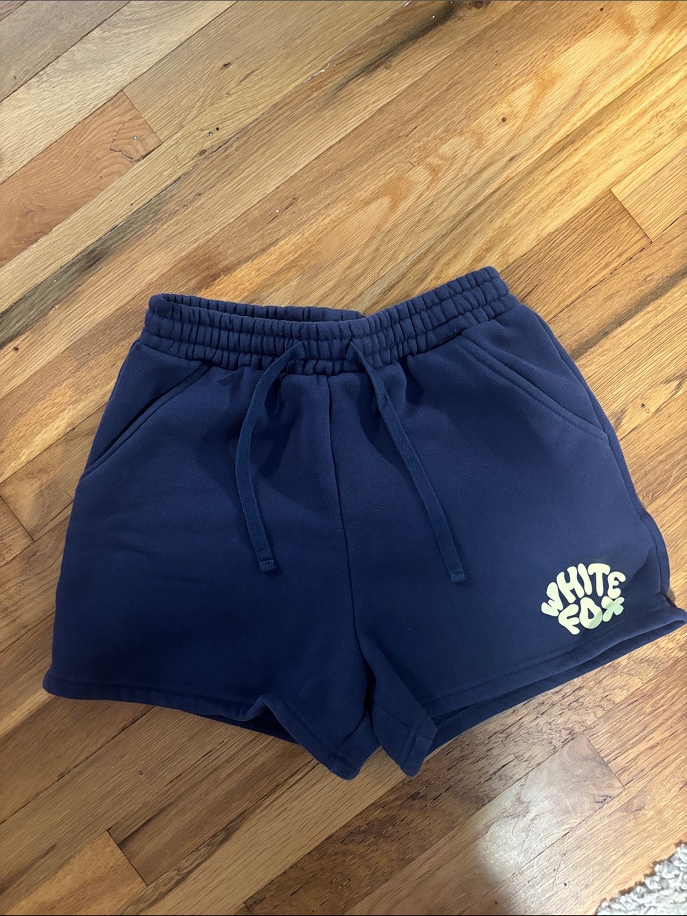 White Fox Boutique Navy Elastic Waist Logo Shorts-NEVER WORN.